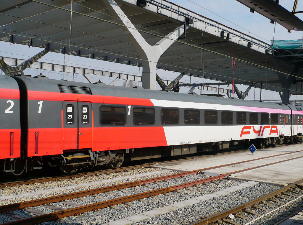 First class coach type ICR 50 84 10-70 481-3 in a FYRA train from Amsterdam to Breda . Rotterdam Centraal Station 30-03-2011.