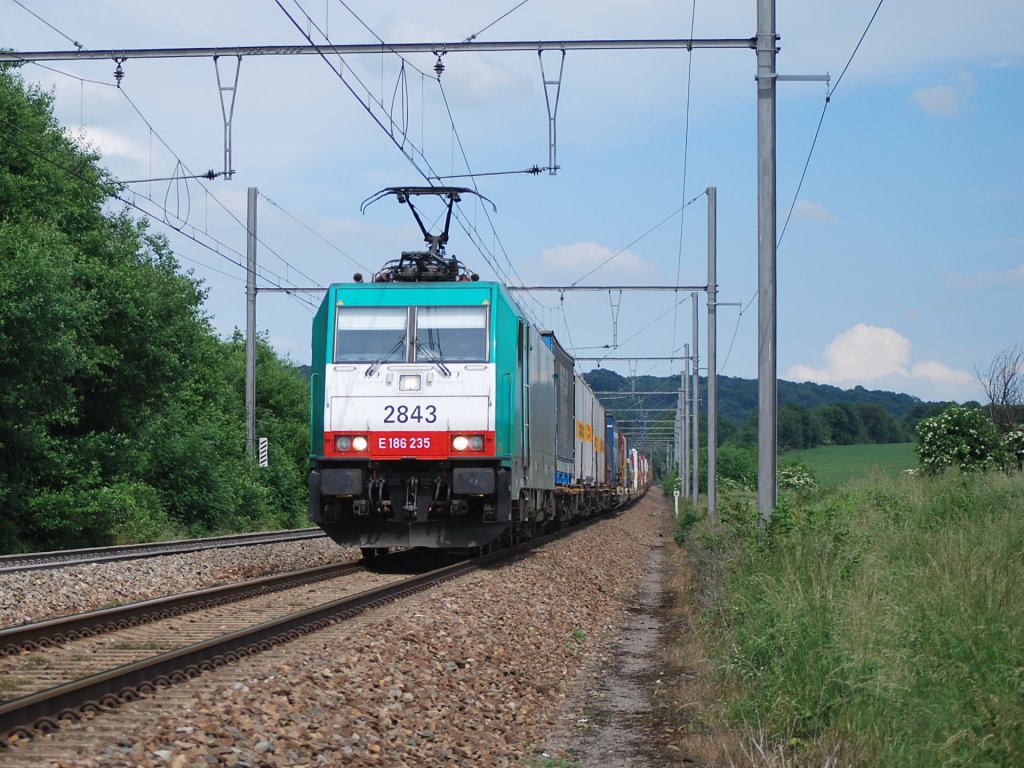 Freight train from Germany to Belgium past Warsage in June 2010.