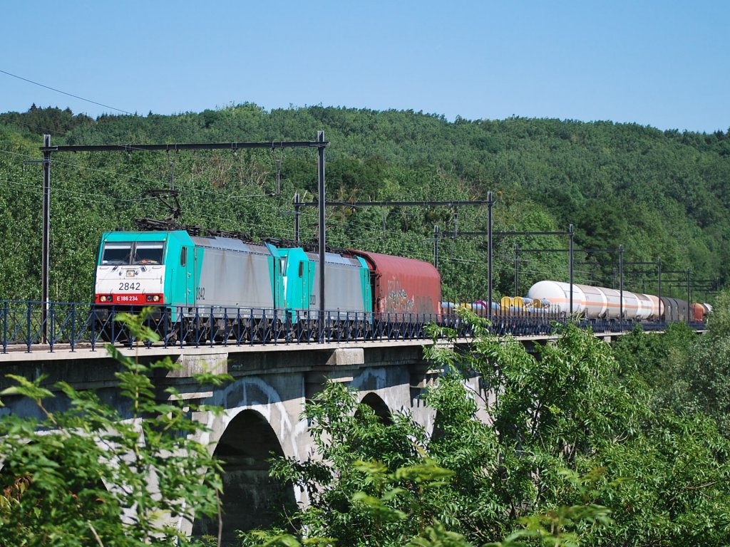 Freight train over the Remersdael bridge in June 2011.