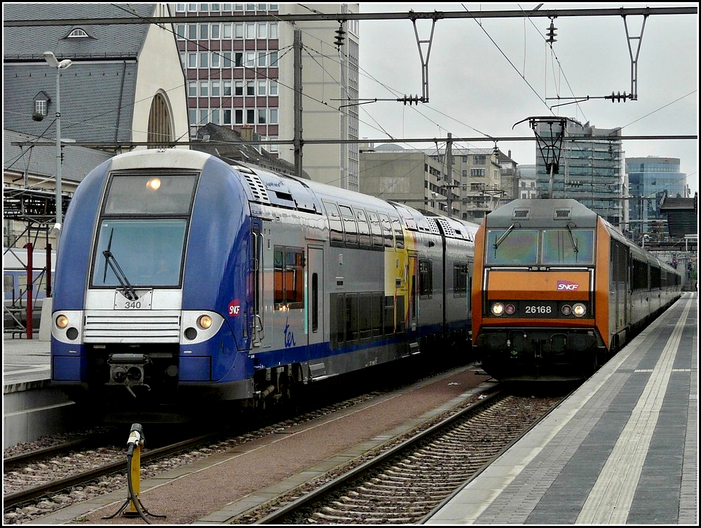 French trains pictured at the station of Luxembourg City on June 6th, 2009.
