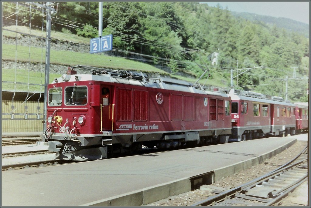 Gem 4/4 and ABDe 4/4 with a Bernina local train in Pontresina. 
September 1994/scanned negativ