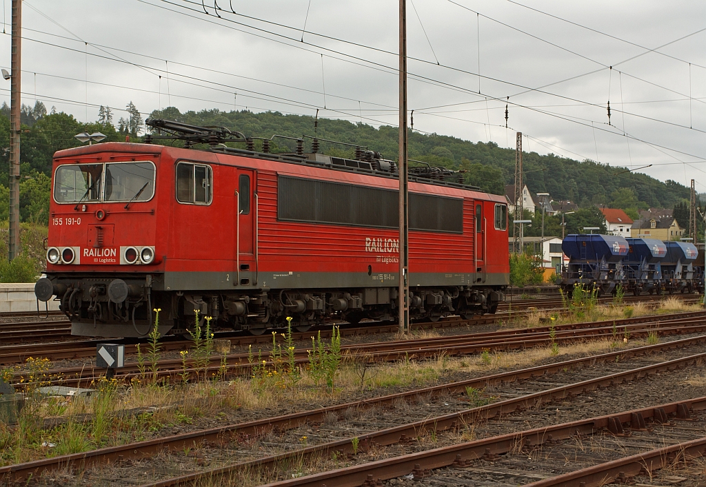 German electric locomotive 155 191-0 from the RAILION Logistics parked at the 23.07.2011 in Kreuztal (Germany).