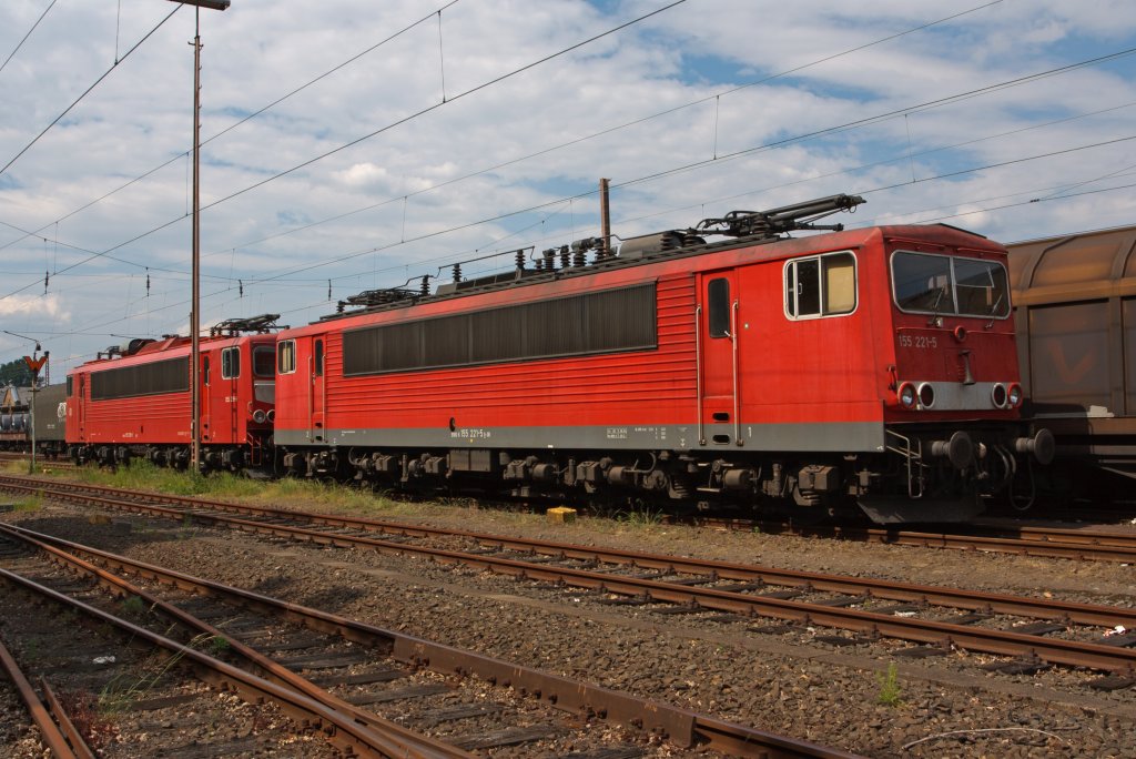 German electric locomotive 155 221-5 from the DB parked at the 04.06.2011 in Kreuztal (Germany). Behind it is the 155219-9.