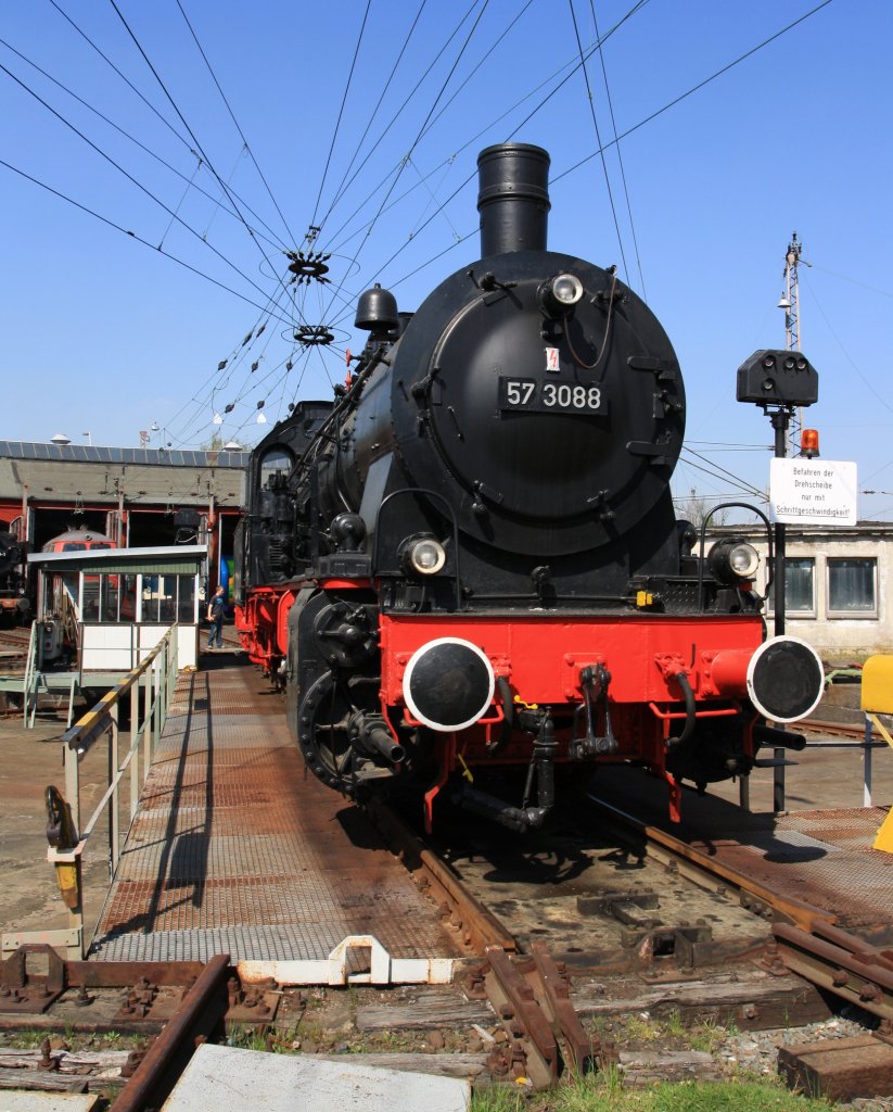 German Steam Locomotive 57 3088 in the Sdwestflische Railroad Museum on 23.04.2011 in Siegen (Germany).