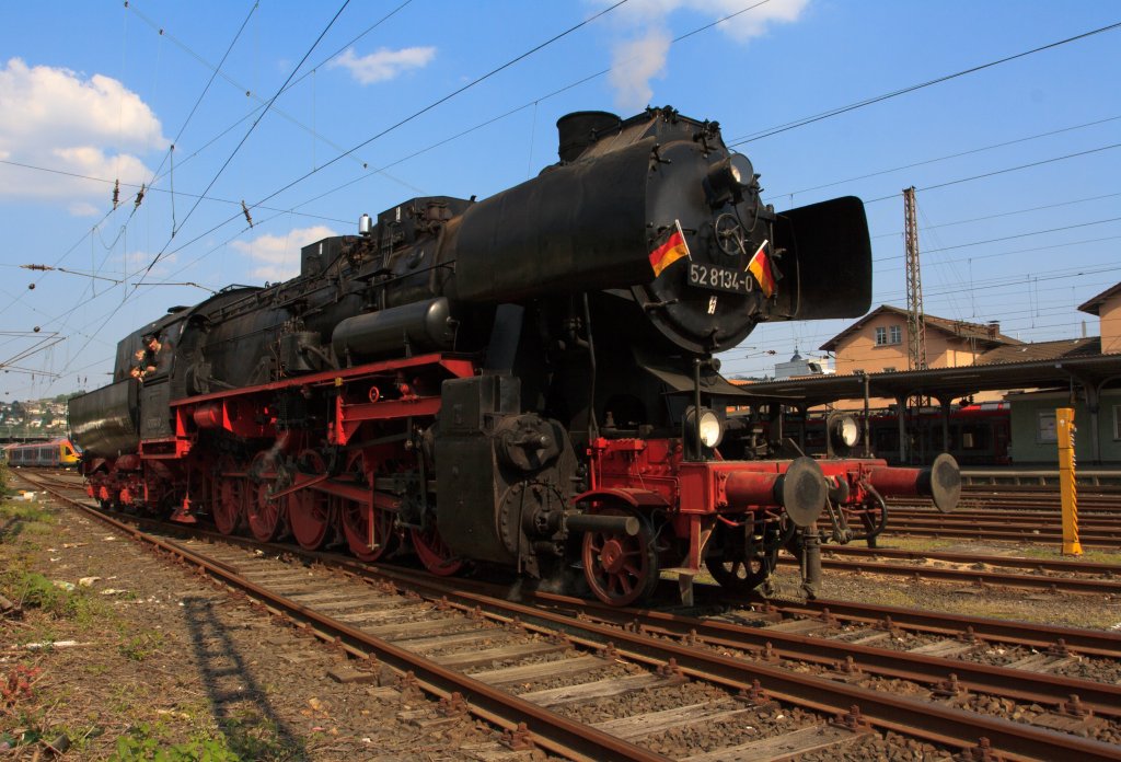 Germans Steam Locomotive 52 8134-0  from the Railway friends Betzdorf on 24/04/2011 moves to the Sdwestflische Railway Museum in Siegen.