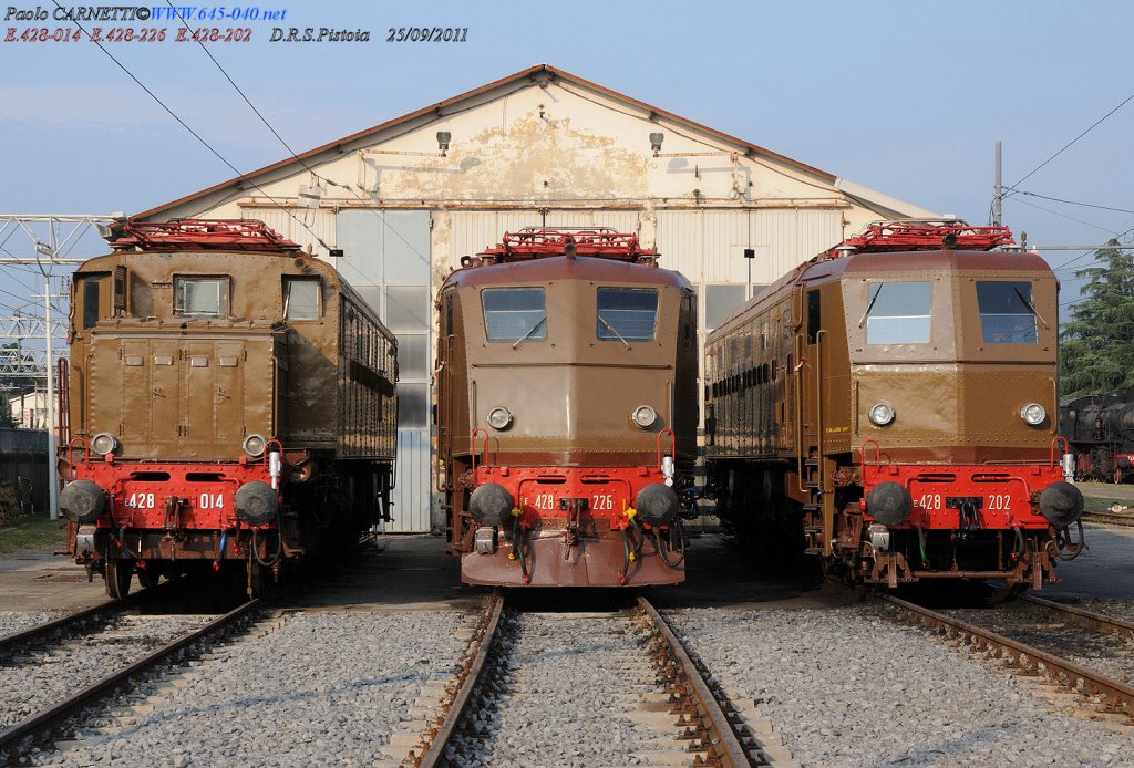 Group e. 428 on parade in historical rolling stock depot of Pistoia