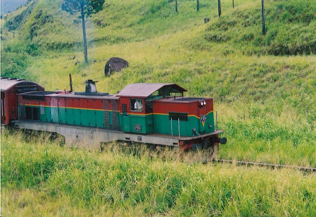 Henschel Thyssen Class M6 - 796 locomotive heading to Badulla is negotiating the S curve in Rozalla incline just before the station in Sep 2012. This is a continuation of the picture token 14845

