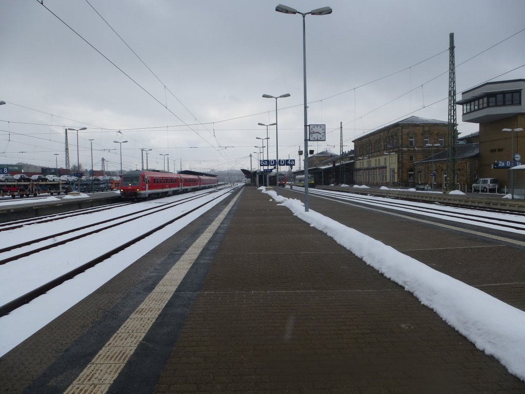 Here to view to the main station of Hof. You can see a three train ( Br 611, 612 and 650 ).