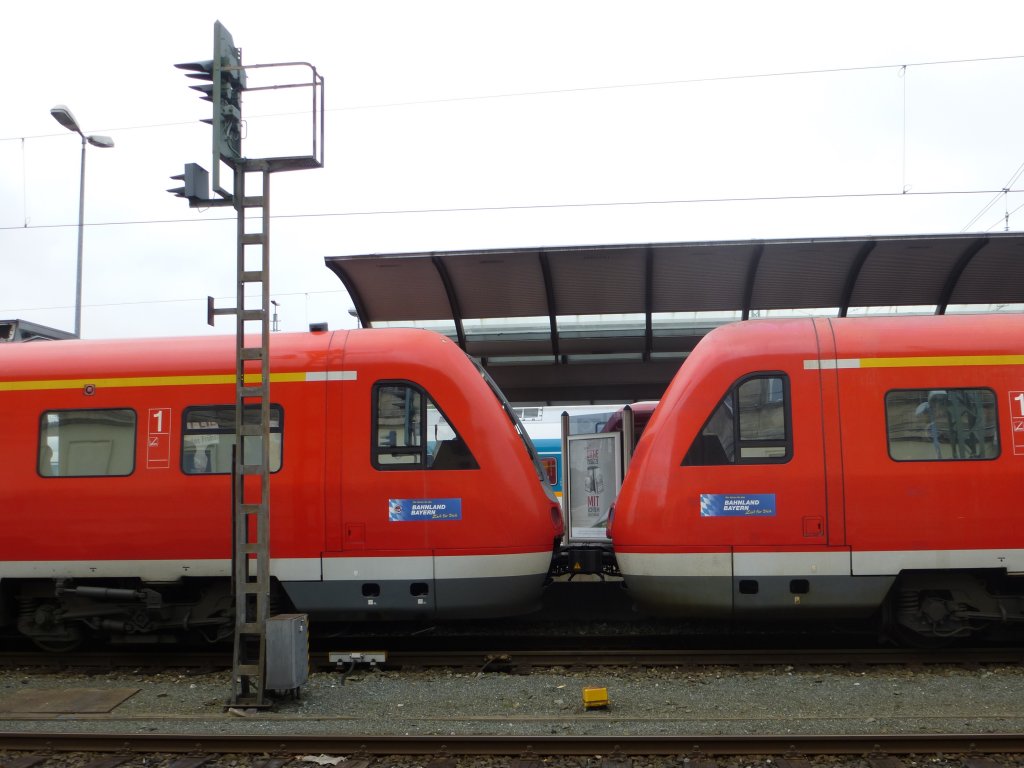 Here you can see the coupling of two lokal trains (BR 612) in Hof main station on April 28th 2013.