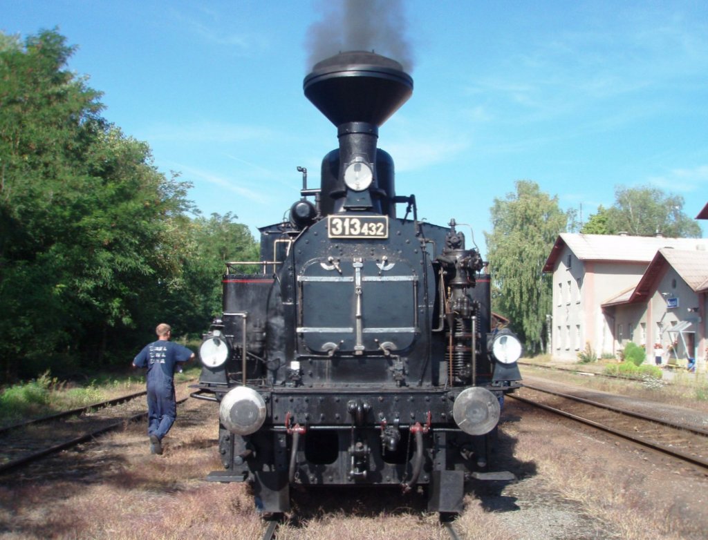 Historical steam locomotive 313.432 (nickname Matilda)18.8.2012 at the railway station Krup. A special train  Koleovka . Every Saturday in the Summer from station Lun to station Koleovice and back.