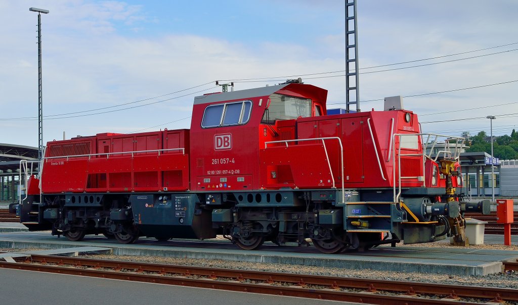 In the highspeedstation of Montabaur stood in evening of august the 3th of 2013 the DB Gravita Diesellocomotive 261 057-4 out of duty.