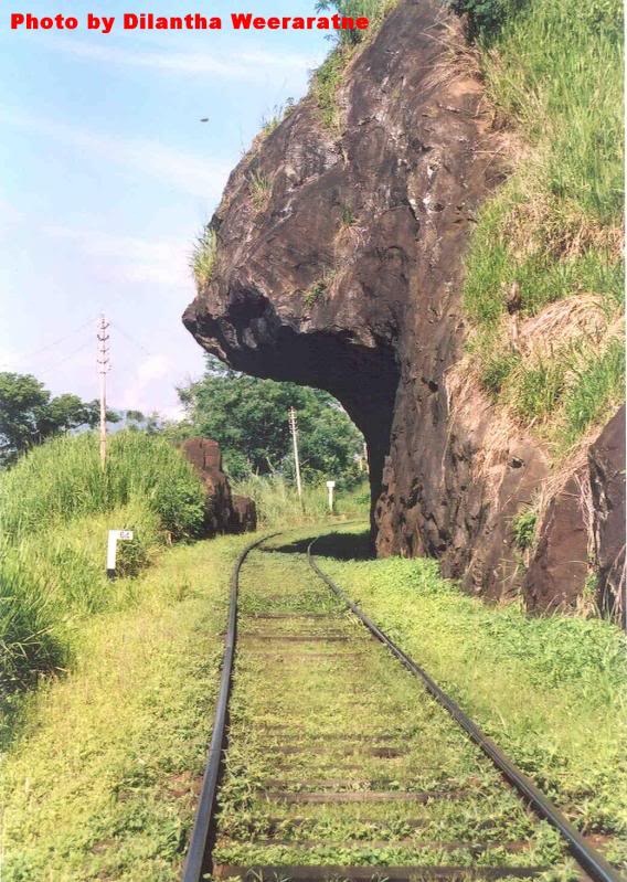 Lions Mouth -Train travers underneath an overhanging rock which looks similar to a shape of a lions mouth. A great piece of railway engineering which is in the Kadugannawe incline. 