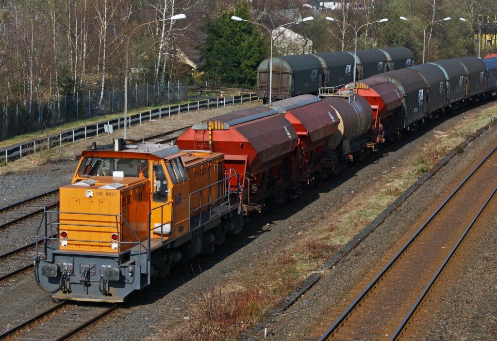 Locomotive 41 of the Kreisbahn Siegen-Wittgenstein (KSW) on 29.03.2011 at compile a freight train on Marshalling yard
from the KSW, in Herdorf (Germany).