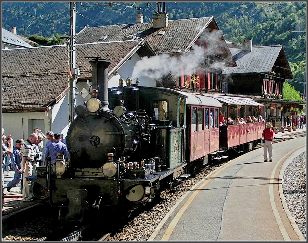 MGB steam train with HG 2/3 Nr 7  Breithorn  pictured at Stalden-Saas on August 5th, 2007.