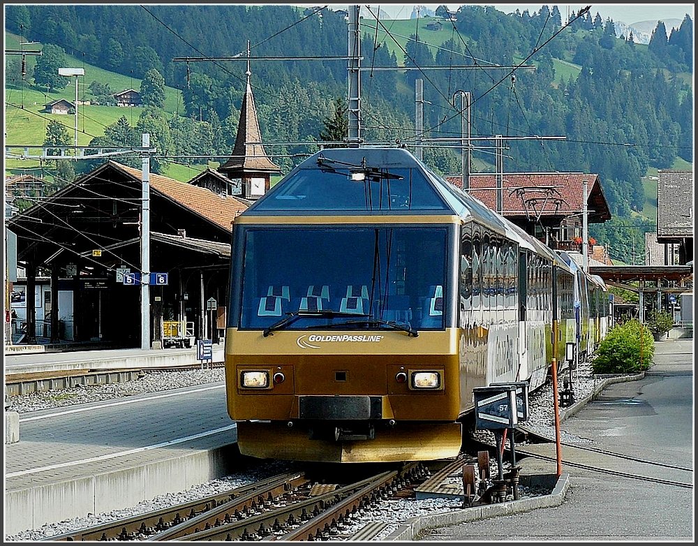 MOB GoldenPass panoramic train photographed at Zweisimmen on July 31st, 2008.
