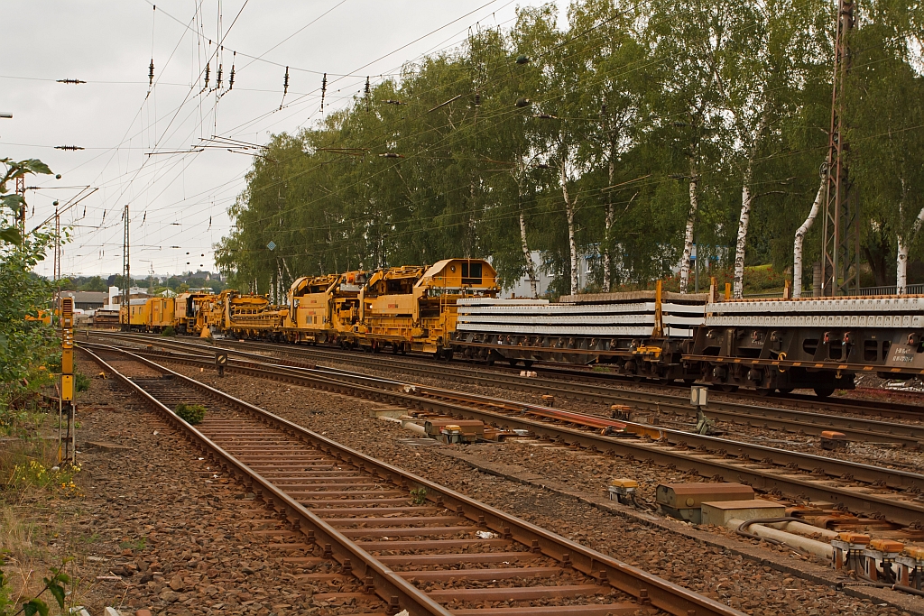 Parked track renewal train, of the Schweerbau GmbH on 23.07.2011 in Kreuztal.