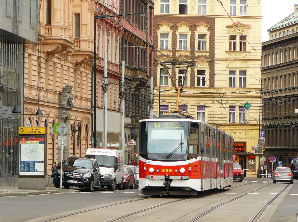 PDD tram number 9096, Tatra KT8D5.RN2P build in the year 1990. Havlčkova, Prague 06-09-2012.