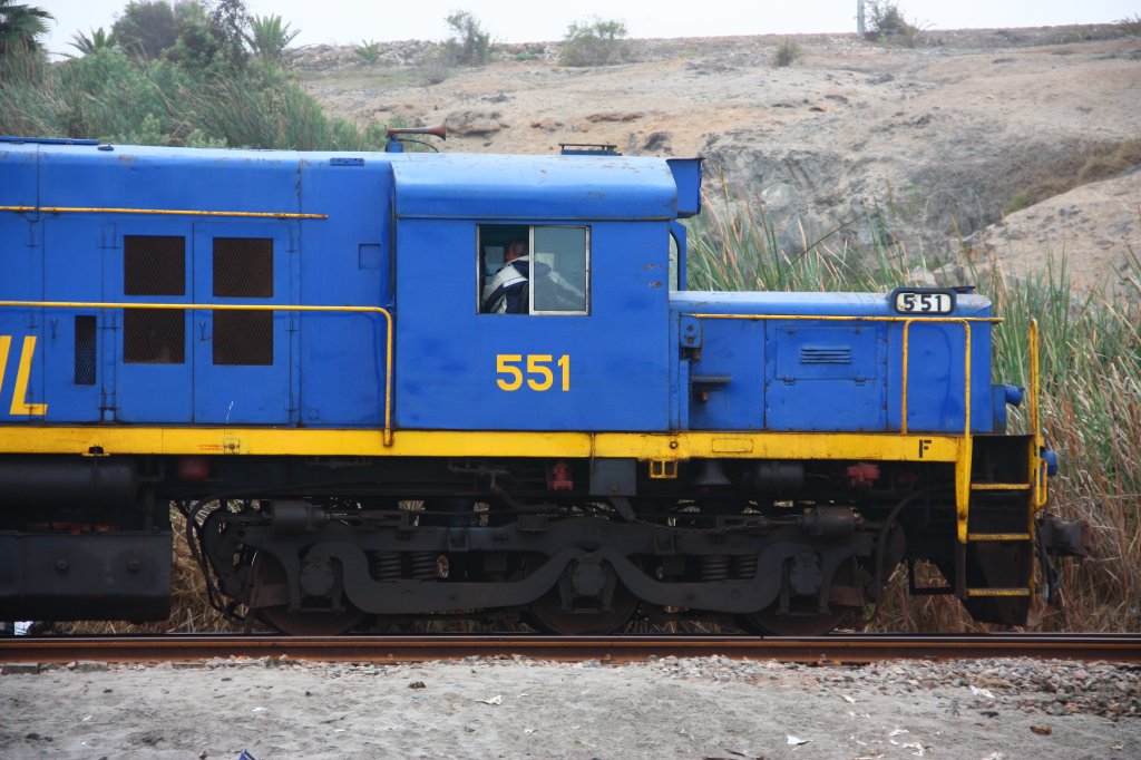 Perurail 551 , an ALCO  Alligator  , shunts tank cars at the loadout in Mollendo. Unfortunately, this engine is no longer in road service and rarely leaves the station area.