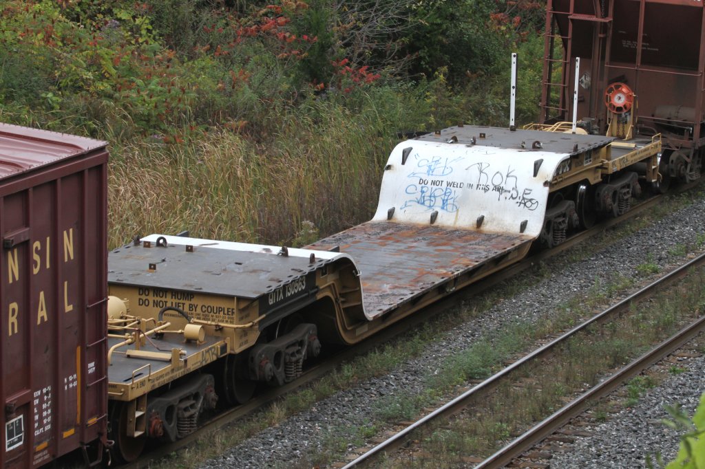 QTTX 130563 TTX Co. (Trailer Train) an 8-axle heavy-duty well car at 2.10.2010 in Hamilton,Ontario.