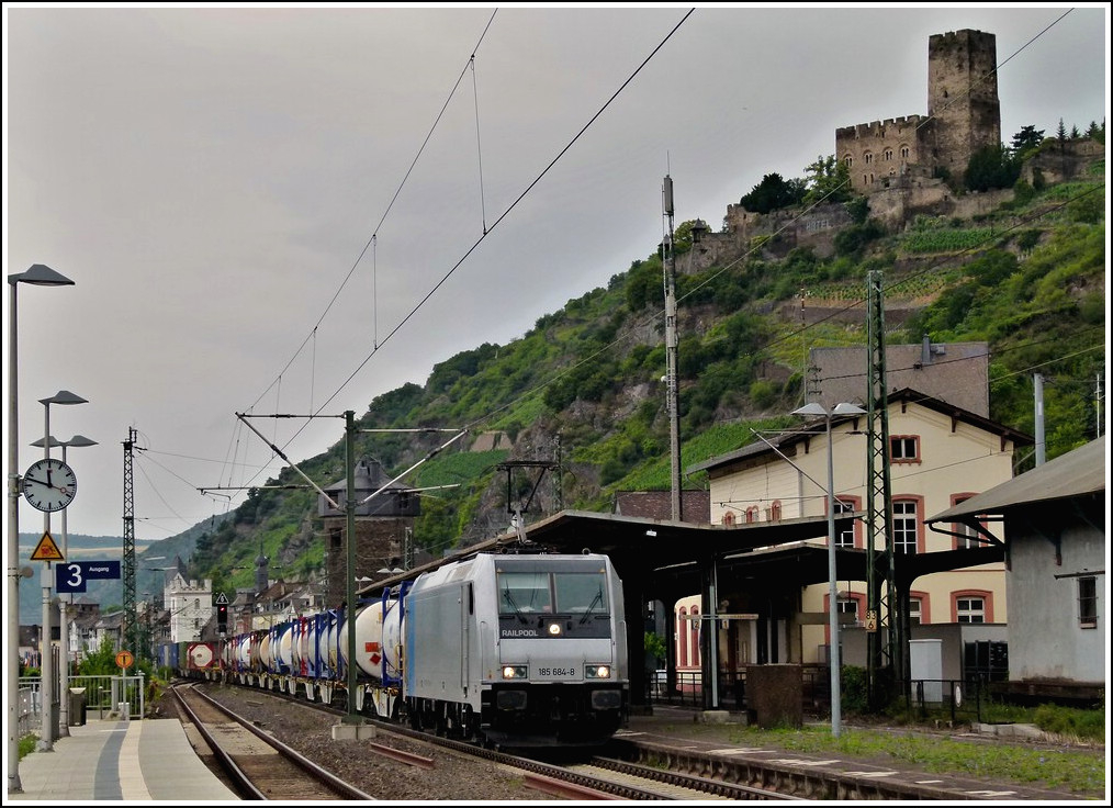 Railpool 185 684-8 pictured with a goods train in Kaub on June 25th, 2011.