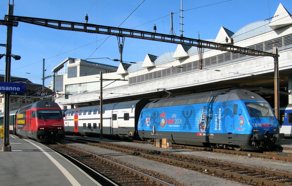 Re 460 080-5 and 065-6 in Lausanne.
03.02.2008