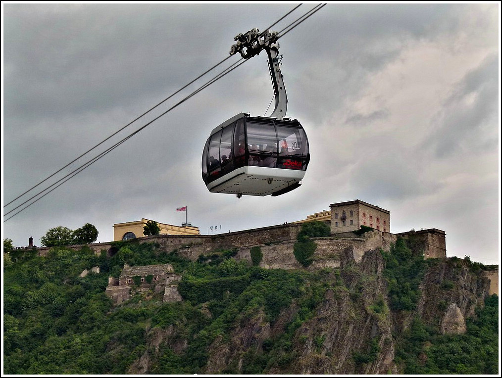 Rheinseilbahn unit pictured in front of the castle Ehrenbreitstein in Koblenz on June 24th, 2011.