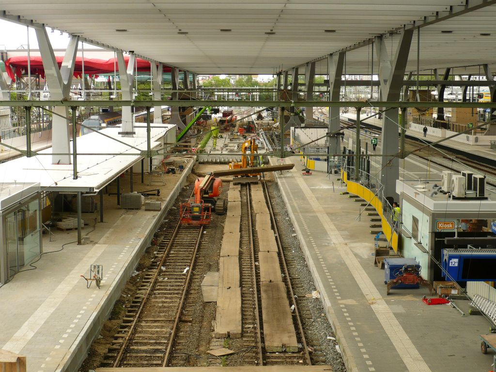 Rotterdam Central Station track 12 and 13 during the building of the new station 13-06-2012.