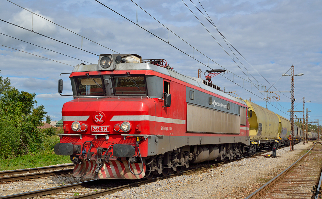 S 363-014 is hauling freight train through Pragersko on the way to the south. /28.09.2012