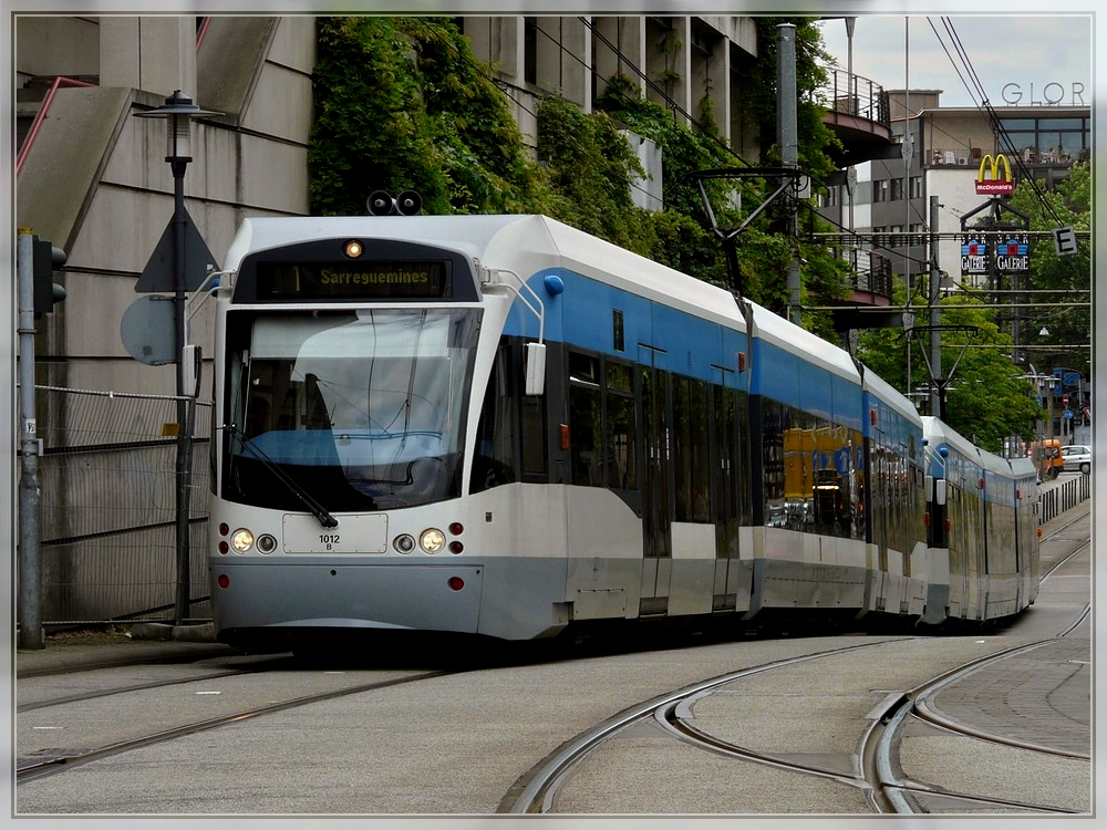 Saarbahn double unit photographed near the main station of Saarbrcken on June 22nd, 2009.