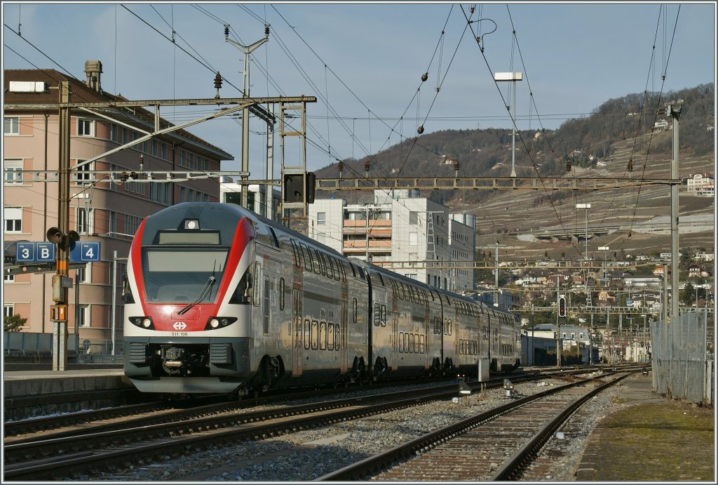 SBB RABe 511 109 is arriving at Vevey. 
27.01.2013