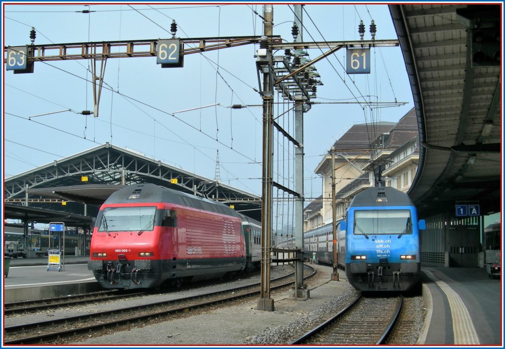 SBB Re 460 63-1 and Re 460 076-3 in Lausanne. 
10.04.2010 