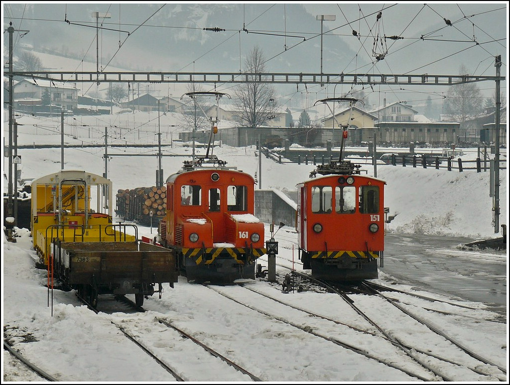 Several RhB engines and wagons taken in Poschiavo on December 24th, 2009.
