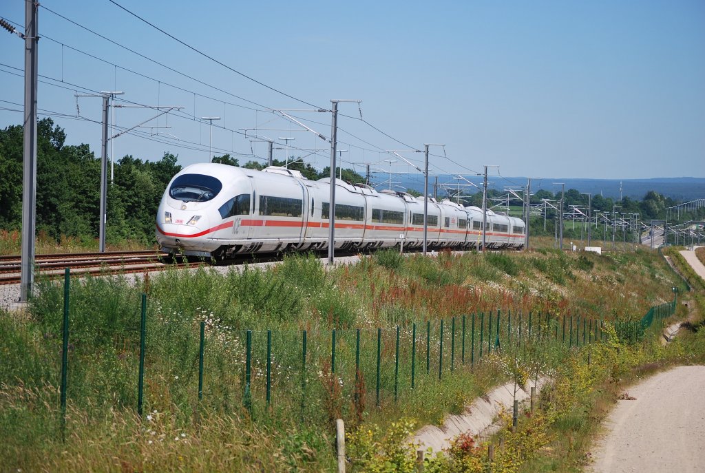 Some days after the inauguration of the new high speed track, a DB ICE is running through Grnhaut forest (B) towards Brussels (June 2009).