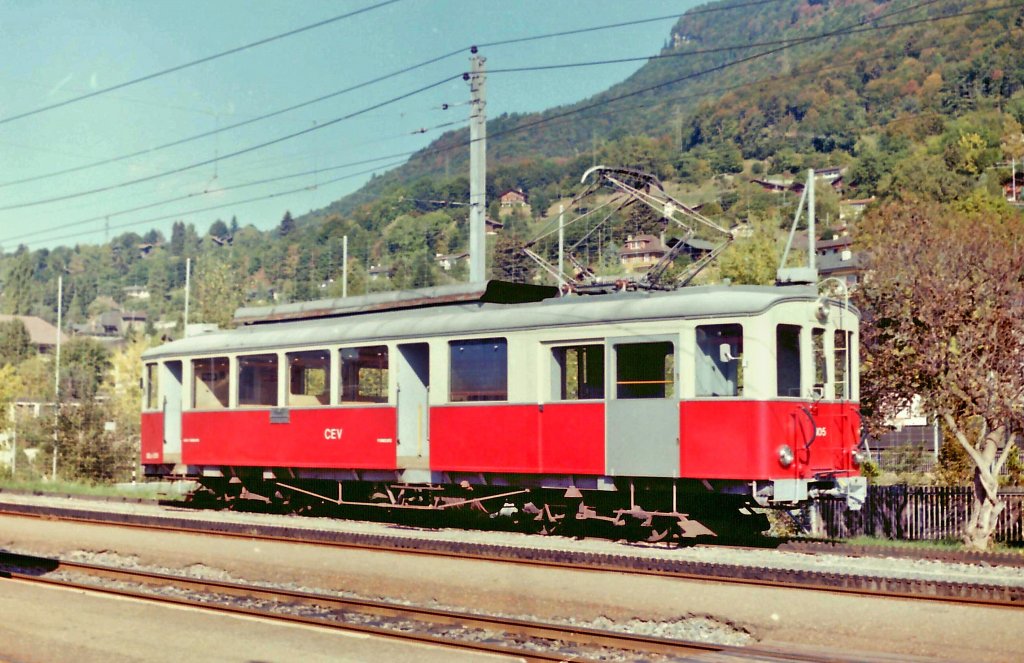 The CEV BDe 4/4 105 in Blonay.
Summer 1985