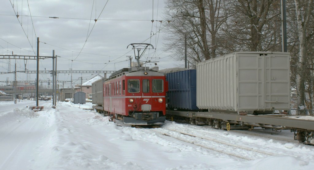 The CJ Bef 4/4 641 (ex RhB ABe 4/4 641) in La Chaux-de-Fonds. 
16.02.2010 