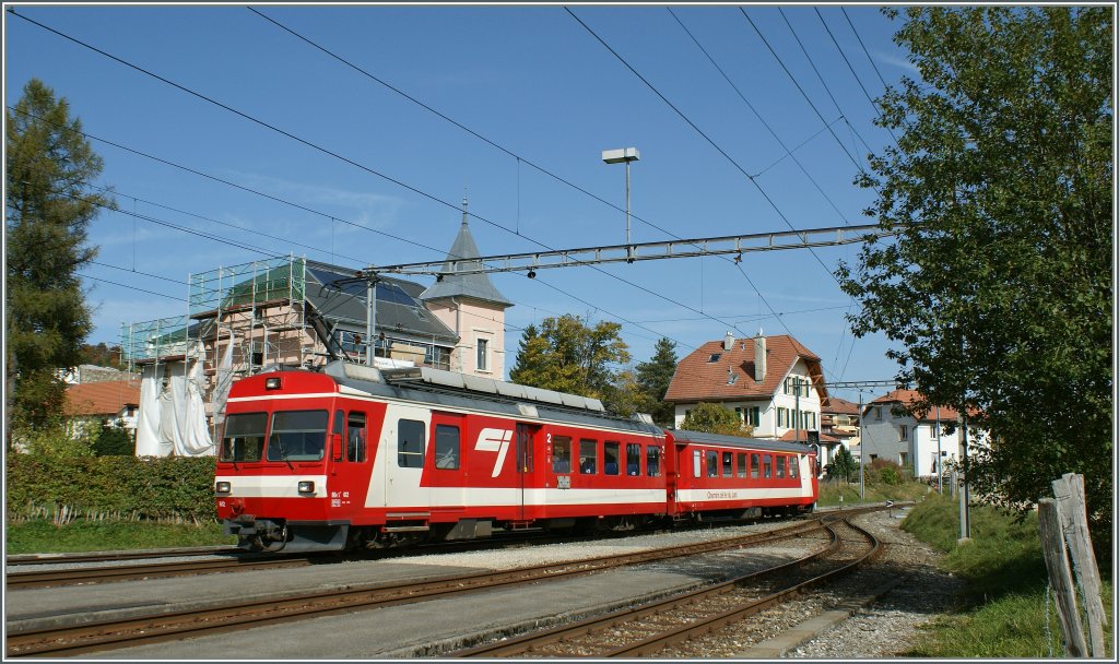 The  CJ local train to Saignelegier is leaving Le Noiremont. 
08.10.2010 