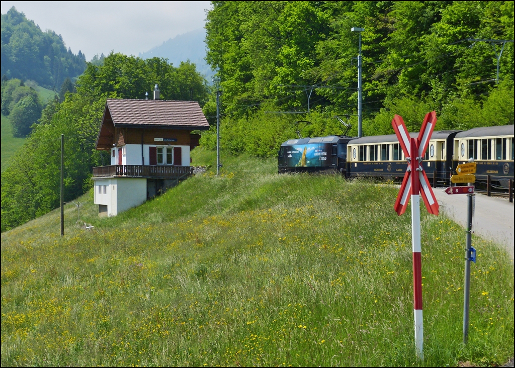 The Goldenpass Classic train photographed in Les Sciernes on May 25th, 2012.