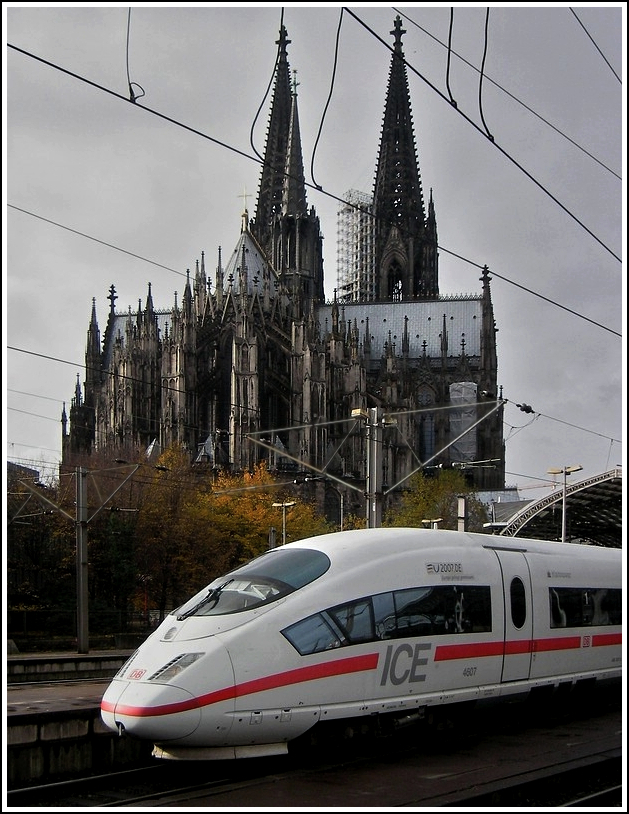 The ICE 4607  Hannover  taken in front of the monumental cathedral in Cologne on November 6th, 2007.