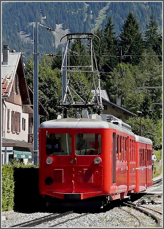 The little red train N 41 is entering into the station of Chamonix Mont Blanc on August 3rd, 2008.