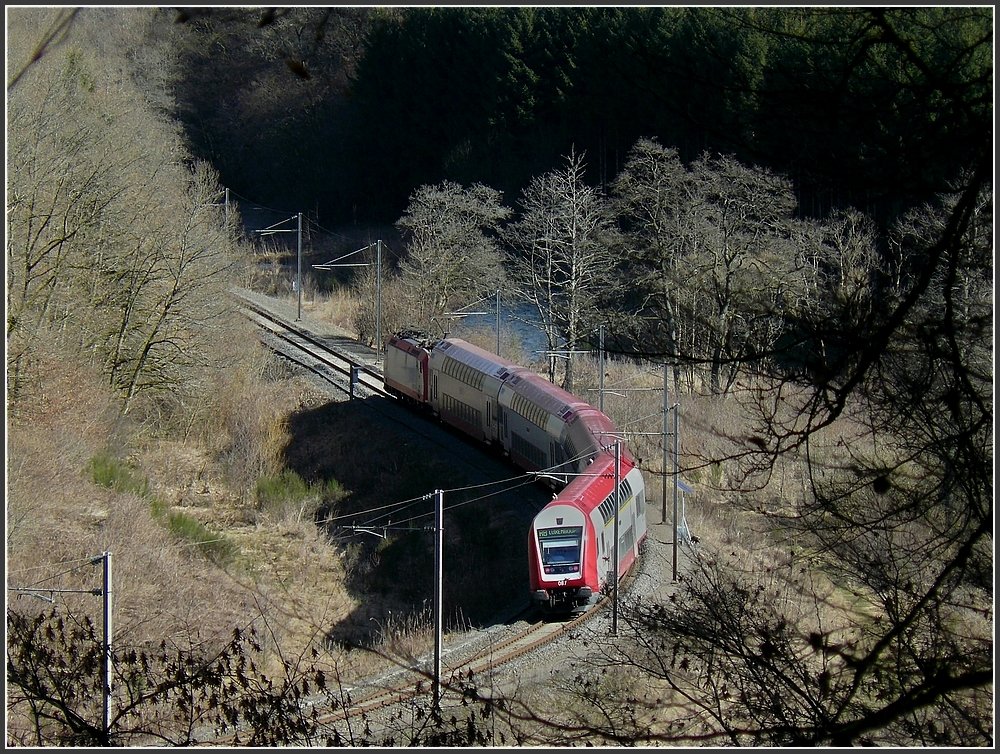 The local train from Wiltz to Kautenbach photographed near Merkholtz on February 27th, 2010.