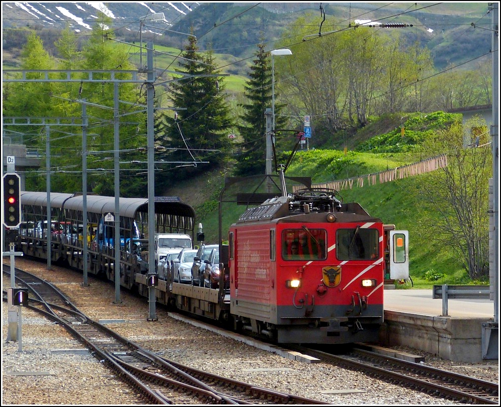 The MGB car train pictured in Realp on May 24th, 2012.