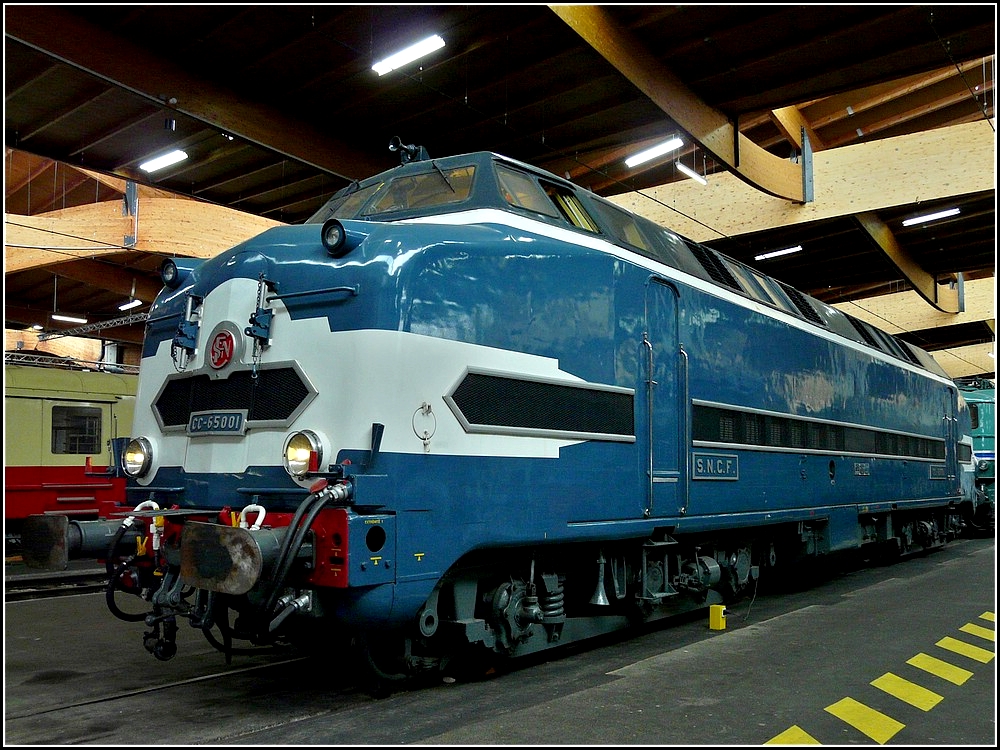 The mighty diesel engine, the so called submarine CC 65001 from 1957 pictured at the museum Cit du Train in Mulhouse on June 19th, 2010.