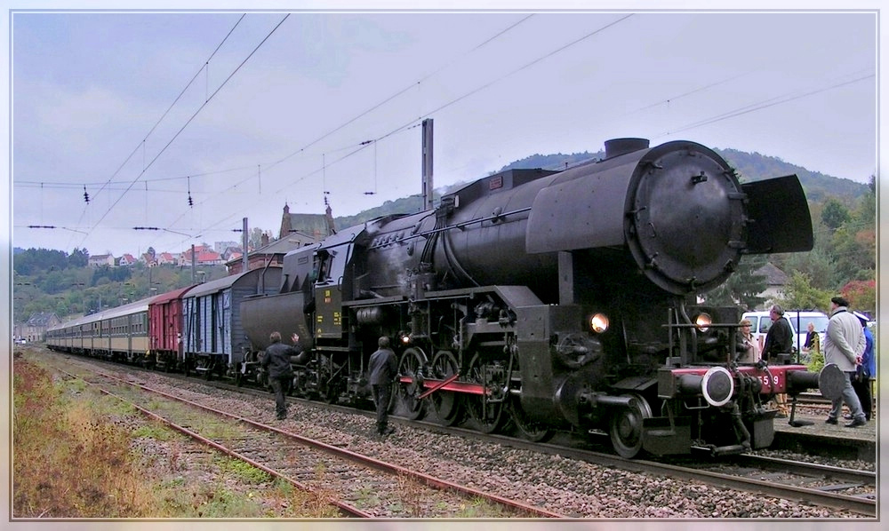 The mighty steam engine 5519 is heading the special train  Musel Nostalgie Express  in Sierck-les-Bains (F) on October 17th, 2004.