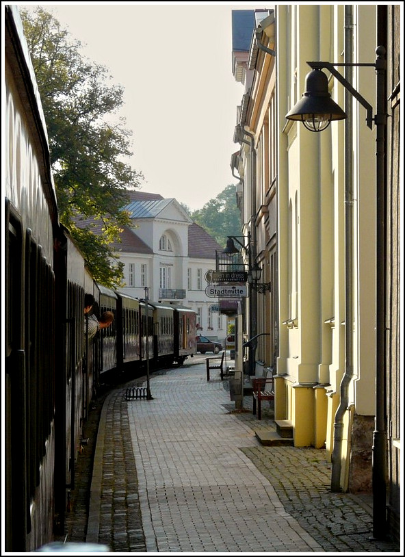 The Molli is running through the narrow streets in Bad Doberan on September 25th, 2011. 