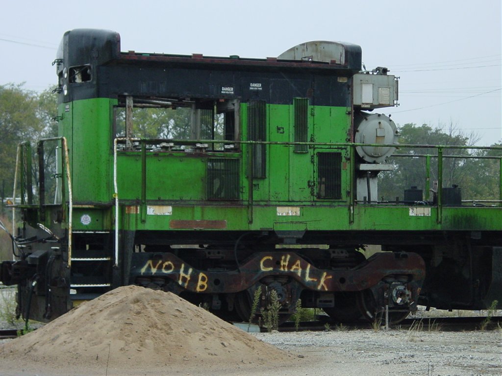 The rear end of a 5500 series locomotive at the West Burlington, Iowa shops on new years day 2001.