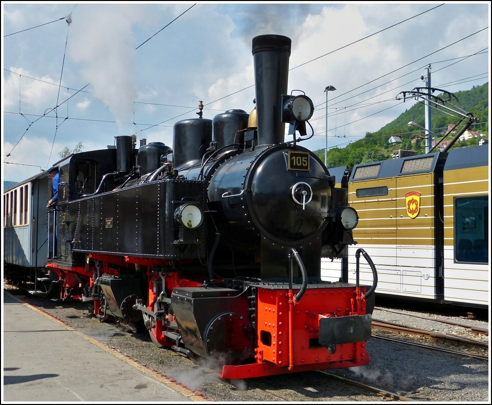 The SEG Mallet engine G 2x2/2 N 105 of the heritage railway Blonay-Chamby pictured in Blonay on May 27th, 2012.