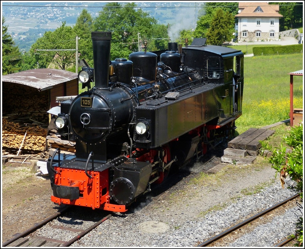 The SEG Mallet engine G 2x2/2 N 105 of the heritage railway Blonay-Chamby taken in Chaulin on May 27th, 2012.