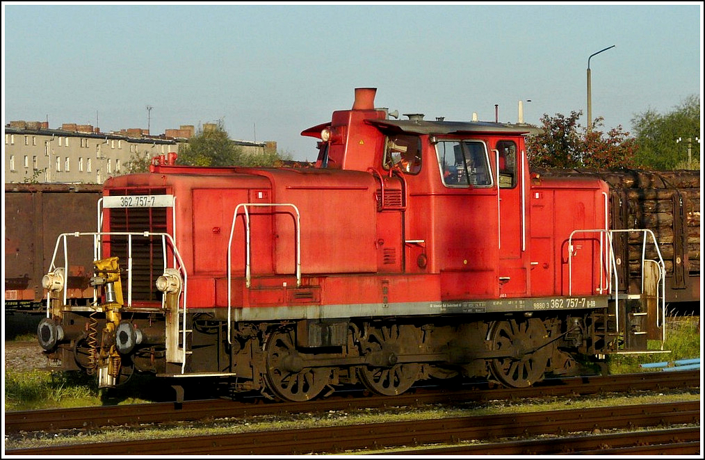 The shunter locomotive 362 757-7 taken in Stralsund on September 20th, 2011. 