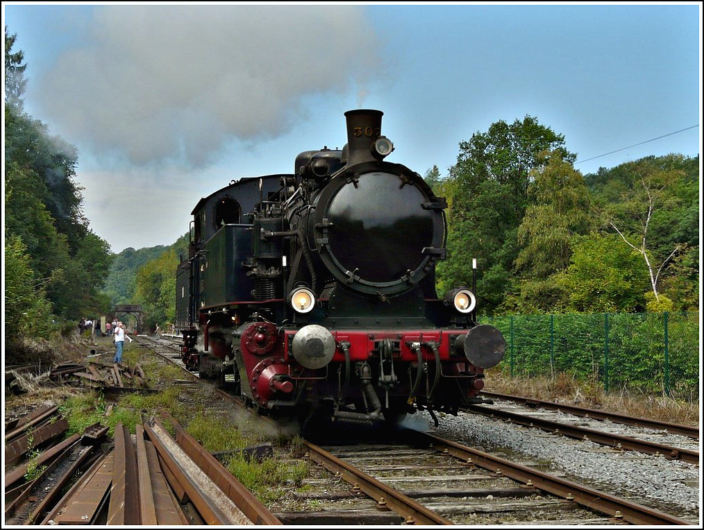 The steam engine KDL 7  Energie 507  is running on the heritage track  Ligne du Bocq  in Dorinne-Durnal on August 14th, 2010. 