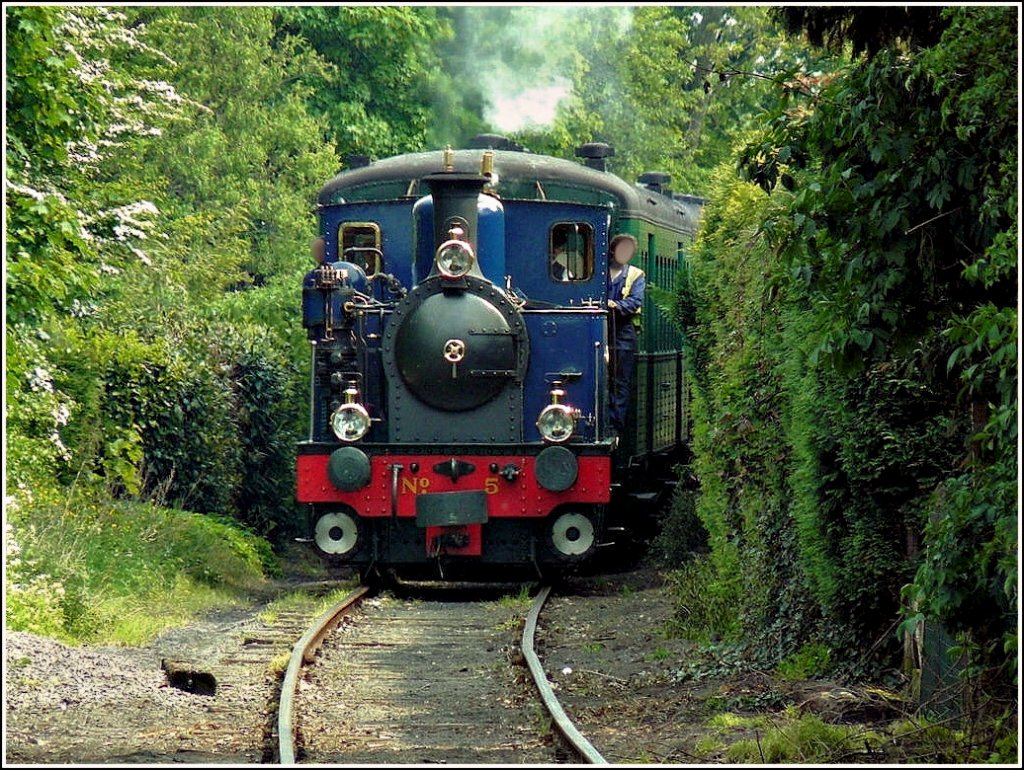 The steam engine N 5 La Meuse 0-6-0 T Bbert  Enkhuizen  is heading a heritage train in Eeklo on May 1st, 2009.